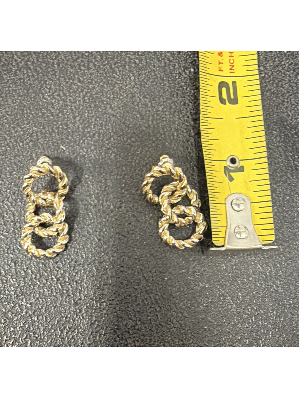 Gold Tone Textured Rope Chain Knot Stud Earrings Push Back Closure 1 in